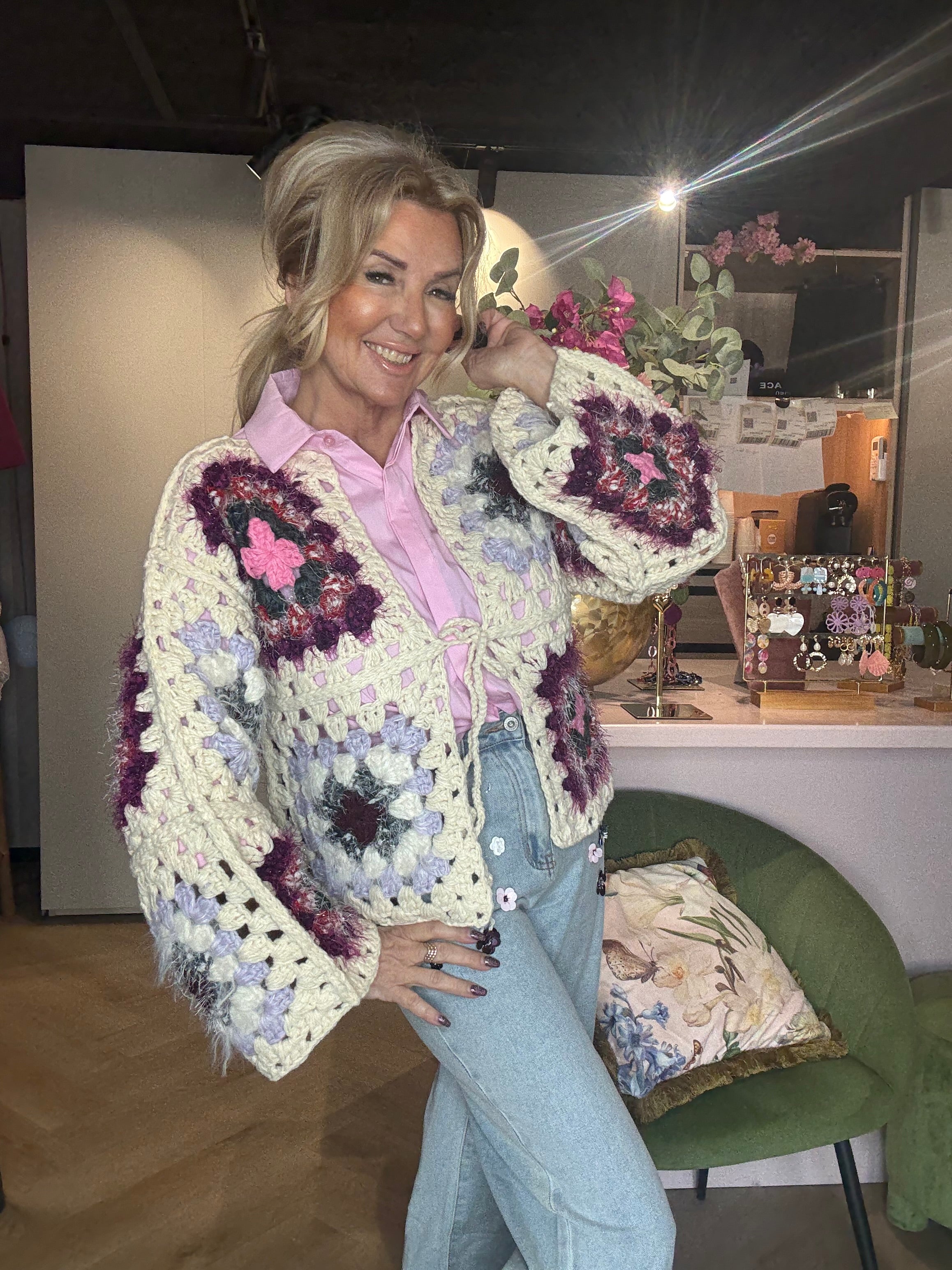 Grof open gehaakt vest